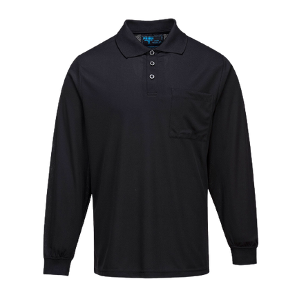 Portwest Long Sleeve Solid Colour Micro Mesh Polo Black Casual Shirt MP103-KarWorkwear