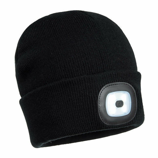 Portwest Mens Beanie Hat LED Head Light USB Rechargeable Warm Work Comfort B029-KarWorkwear