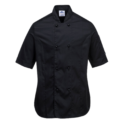 Portwest Rachel Ladies Chefs Jacket S/S Comfortable Mesh Air Sleeve Pocket C737-KarWorkwear