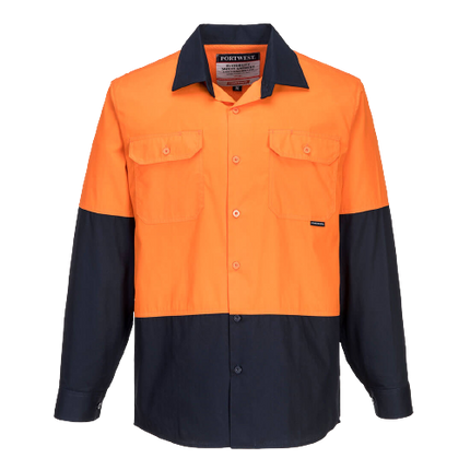 Portwest Hi-Vis Two Tone Lightweight Long Sleeve Shirt Reflective Safety MS801-KarWorkwear