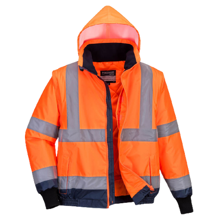 Portwest Hi-Vis Essential 2-in-1 Bomber Jacket with tape Reflective Safety MJ464-KarWorkwear