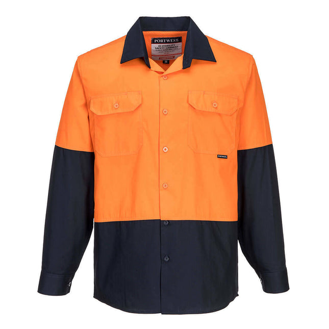 Portwest Mens Prime Mover Hi-Vis Lightweight Long Sleeve Shirt Cotton Work MS801-KarWorkwear