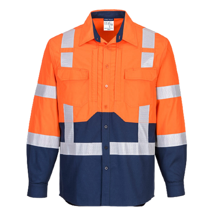 Portwest Hi-Vis Stretch Long Sleeve Shirt Reflective Tape Work Safety MS103-KarWorkwear