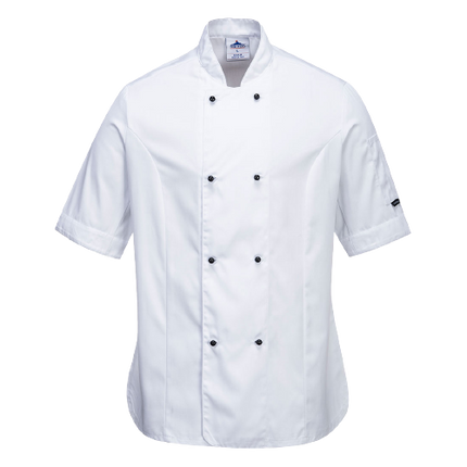 Portwest Rachel Ladies Chefs Jacket S/S Comfortable Mesh Air Sleeve Pocket C737-KarWorkwear