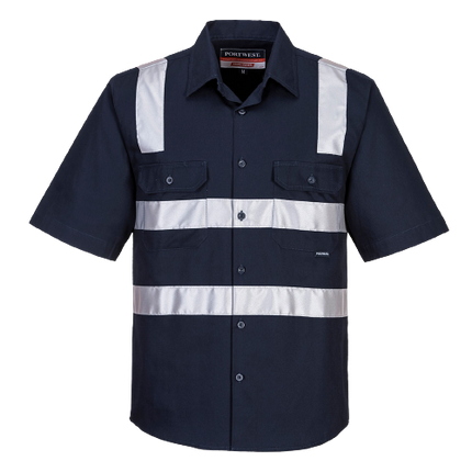 Portwest Brisbane Shirt, Short Sleeve, Regular Weight Reflective Work MS909-KarWorkwear