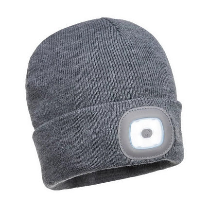B028 High Performance Rechargeable Twin LED Beanie Gray-KarWorkwear