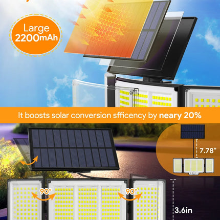 348 LED 3000LM Solar Motion Sensor Flood Lights, 2Pack