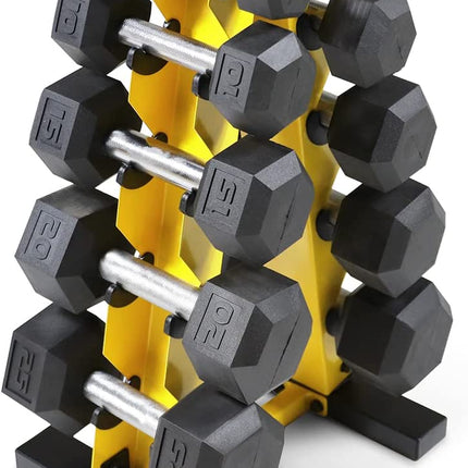 5-25Lb Rubber Coated Hex Dumbbell Set with a Frame Storage Rack Non-Slip Hex Shape for Muscle Toning, Strength Building & Weight Loss - Multiple Choices Available