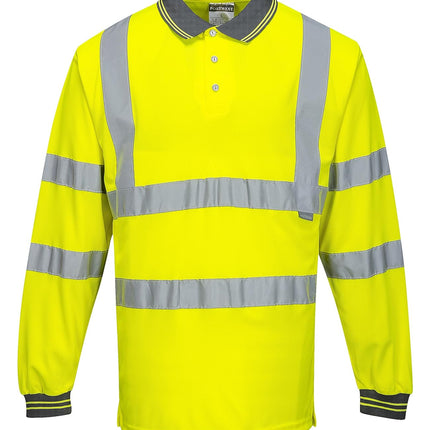 Hi-Vis Polo Shirtl/S Viz Visibility Reflective Safety Work Wear Top ANSI 3, Yellow, Medium