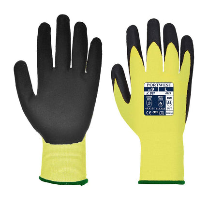 Vis-Tex PU Cut Resistant Glove Safety Work Wear Protective Gloves Resistant Coated ANSI 105, Orangeblack, Large