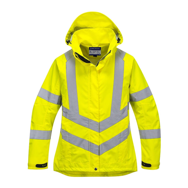 LW70 Women'S Hi Vis Waterproof Rain Jacket - Reflective Safety Workwear Jacket with Pockets and Hood Yellow, Medium