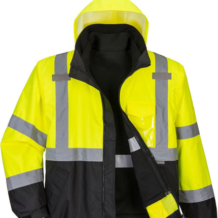 US365 Men'S Hi Vis Waterproof 3-In-1 Bomber Jacket - Reflective Contrast Rain Jacket ANSI Class 3