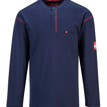 FR02 Bizflame Flame Resistant Henley Long Sleeve Sweatshirt Navy, Xx-Large