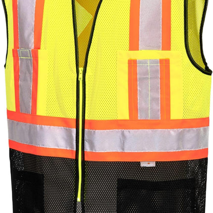 US395 Frisco Hi Vis X Back Contrast Executive Vest Black Mesh Safety Waistcoat Reflective High Visibility