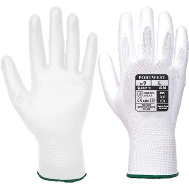 VA120 Smooth Vending PU Coated Palm Dipped Work Gloves White, Medium-KarWorkwear