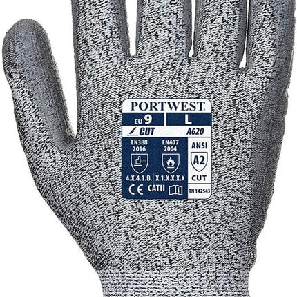 LR Cut PU Palm Glove Safety Work Wear Protective Gloves Resistant Coated ANSI 105, Large