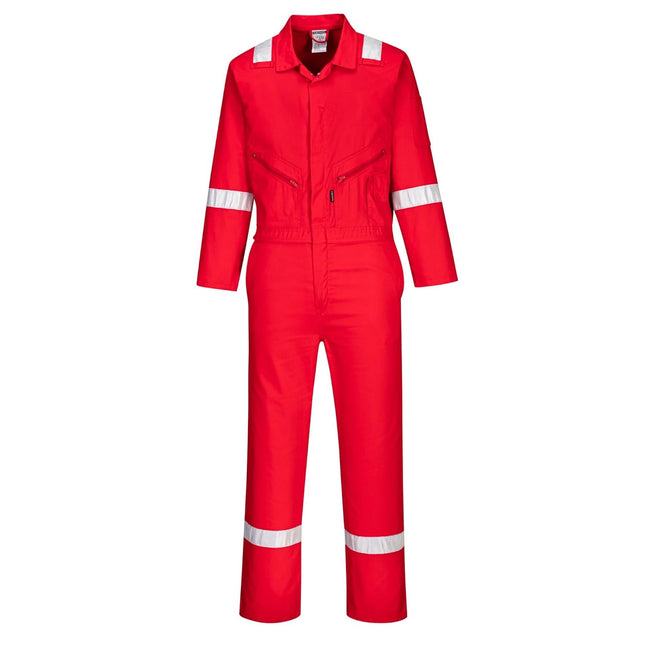 C814 Iona Cotton Heavy Duty Work Overalls with Reflective Safety Tape, Red, Small