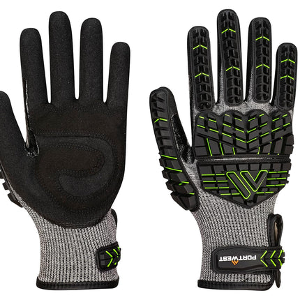A755 anti Impact Safety Work Gloves - Nitrile Foam Cut Resistant & Impact Reducing Protective Work Gloves Black/Green, Large