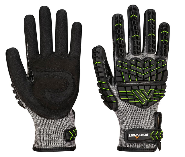 A755 anti Impact Safety Work Gloves - Nitrile Foam Cut Resistant & Impact Reducing Protective Work Gloves Black/Green, Large