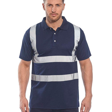 Iona Polo Shirt Hi Vis Visibility Reflective Short Sleeve Work Wear Top, Navy, 5XL