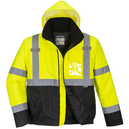 US363 Men'S Waterproof Hi Vis Reflective Two-Tone Bomber Jacket Yellow/Black Tall, Large