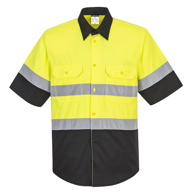 E067 Two Tone Short Sleeve ANSI Work Shirt Yellow/Black, X-Large