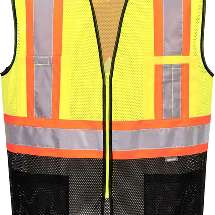 US395 Frisco Hi Vis X Back Contrast Executive Vest Black Mesh Safety Waistcoat Reflective High Visibility