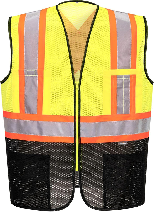 US395 Frisco Hi Vis X Back Contrast Executive Vest Black Mesh Safety Waistcoat Reflective High Visibility