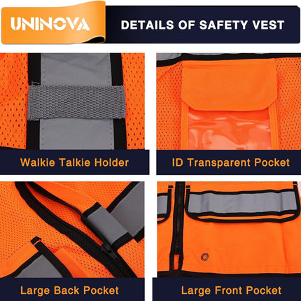 Surveyor Safety Vest Reflective for Men, Class 2 Mesh Safety Vests Reflective with Pockets and Zipper,High Visibility Construction Work Surveyor Vest