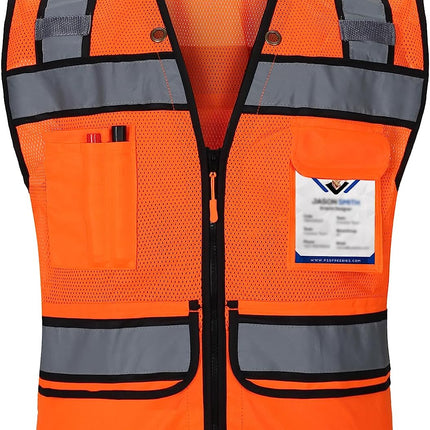 Surveyor Safety Vest Reflective for Men, Class 2 Mesh Safety Vests Reflective with Pockets and Zipper,High Visibility Construction Work Surveyor Vest