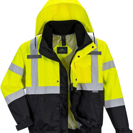 US365 Men'S Hi Vis Waterproof 3-In-1 Bomber Jacket - Reflective Contrast Rain Jacket ANSI Class 3
