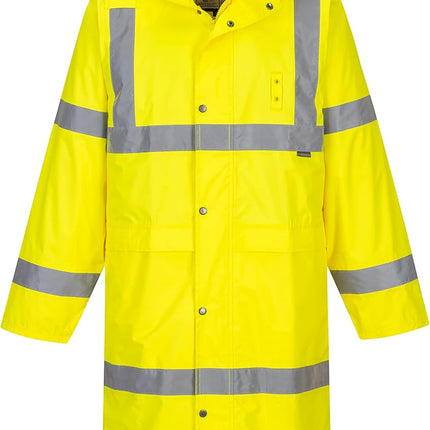 UH445 Men'S Classic Raincoat Waterproof Hi Vis Reflective Long Rain Jacket ANSI Class 3 Yellow