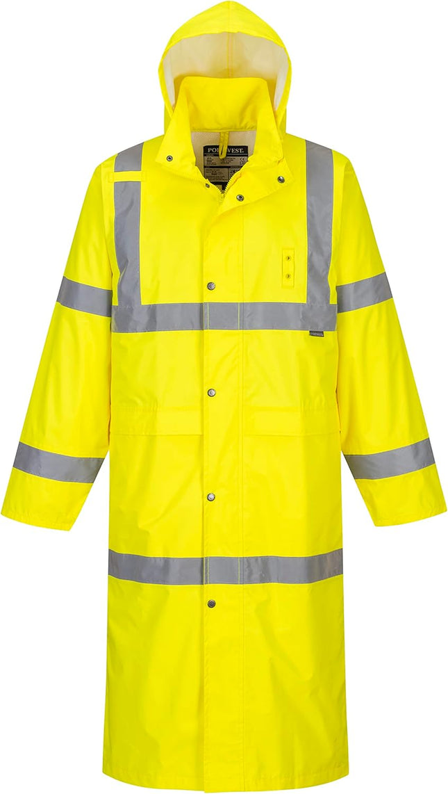 UH445 Men'S Classic Raincoat Waterproof Hi Vis Reflective Long Rain Jacket ANSI Class 3 Yellow