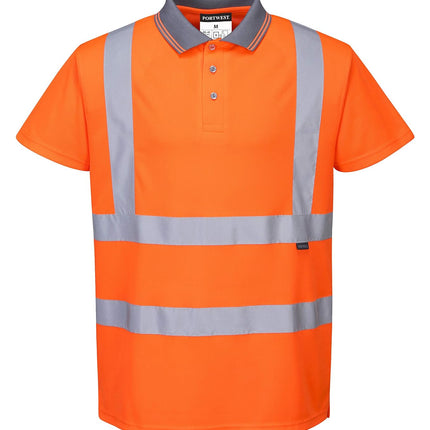 Hi-Vis S/S Polo Shirt RIS Viz Visibility Reflective Safety Work Wear Top ANSI 2, Medium Orange
