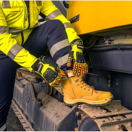 A721 anti Impact Safety Work Gloves - Lightweight Nitrile Grip Impact Reducing Protective Work Gloves Yellow/Orange