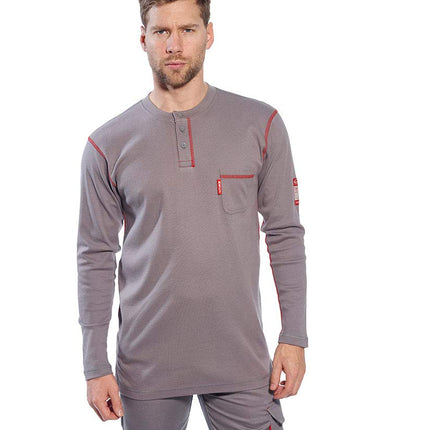 FR02 Bizflame Flame Resistant Henley Long Sleeve Sweatshirt Navy, Xx-Large