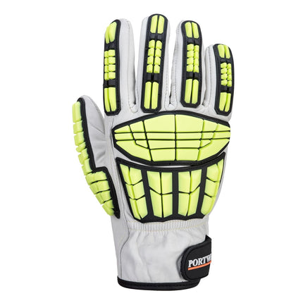 A745 anti Impact Safety Work Gloves - Premium Leather Cut Resistant and Impact Reducing Protective Work Gloves Grey, Medium