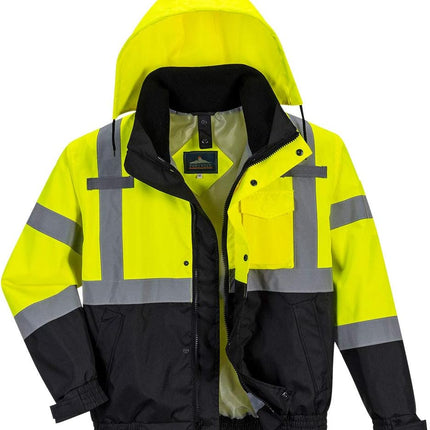 US365 Men'S Hi Vis Waterproof 3-In-1 Bomber Jacket - Reflective Contrast Rain Jacket ANSI Class 3
