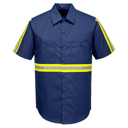 F124 Mens Reflective Iona Xtra Short Sleeve Work Shirt Navy, 4X-Large-KarWorkwear