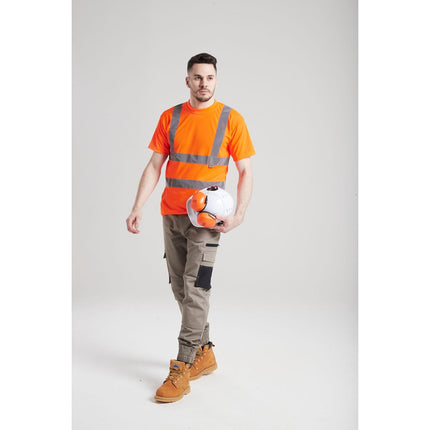 Hi-Vis T-Shirt RIS Viz Visibility Reflective Safety Work Wear Top ANSI 2, Large Orange