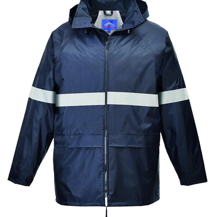 F440 Men'S Hi Vis Waterproof Hooded Rain Jacket - Classic Iona Reflective Rain Coat Navy, Medium
