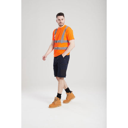 Hi-Vis T-Shirt RIS Viz Visibility Reflective Safety Work Wear Top ANSI 2, Large Orange