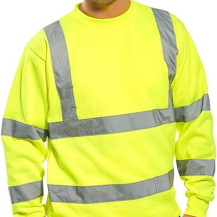 B303 Hi Vis Safety Warm Work Sweatshirt with Reflective Tape ANSI/ISEA, Yellow, XXL