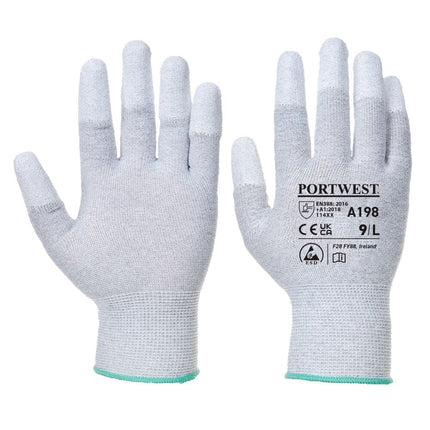A198 ESD Antistatic PU Fingertip Work Gloves Gray, X-Small-KarWorkwear