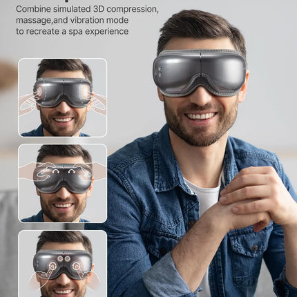 Eye Massager with Heat & Vibration – 5 Massage Modes, Bluetooth Music, Adjustable Headband, USB Rechargeable - Gray