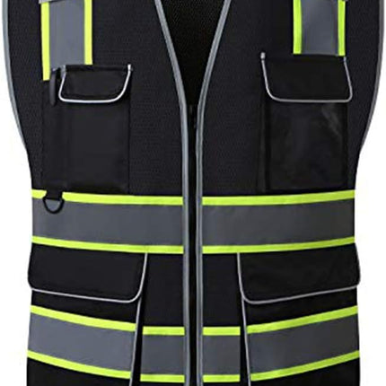 Surveyor Safety Vest Reflective for Men, Class 2 Mesh Safety Vests Reflective with Pockets and Zipper,High Visibility Construction Work Surveyor Vest