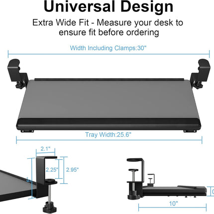 Keyboard Tray under Desk Slide Out,Keyboard Drawer Clamp on Keyboard Tray with Wrist Rest Keyboard Holder for Home Office School 26" (30" Including Clamps) X 10" Dark Gray