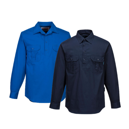 Portwest Adelaide Shirt, Long Sleeve, Light Weight Cotton Polo Shirt MC903-KarWorkwear