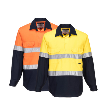 Portwest Mens Prime Mover Hi-Vis Work Shirt Long Sleeve Closed Front Taped MC101-KarWorkwear