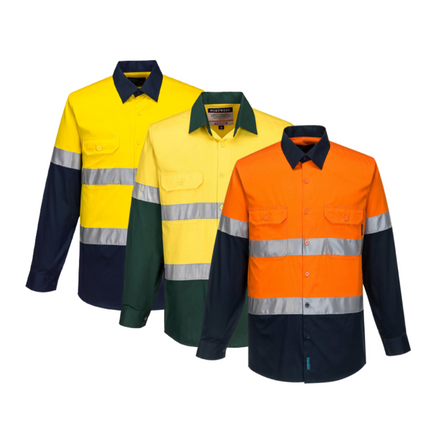Portwest Mens Prime Mover Taped Hi-Vis Lightweight Long Sleeve Shirt Work MA801-KarWorkwear